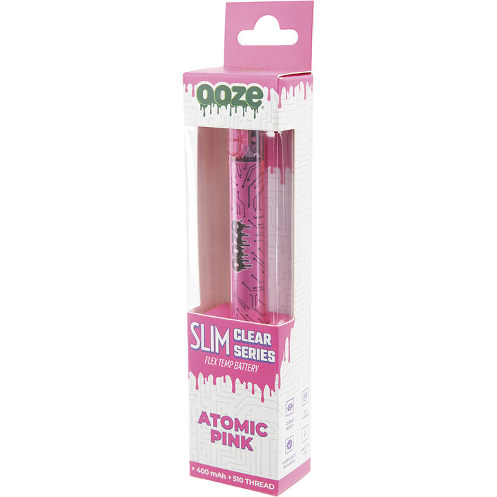 Ooze Slim Clear Pen Battery and Charger pink with packaging