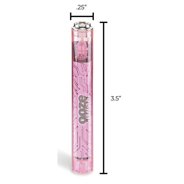 Ooze Slim Clear Pen Battery and Charger pink dimension