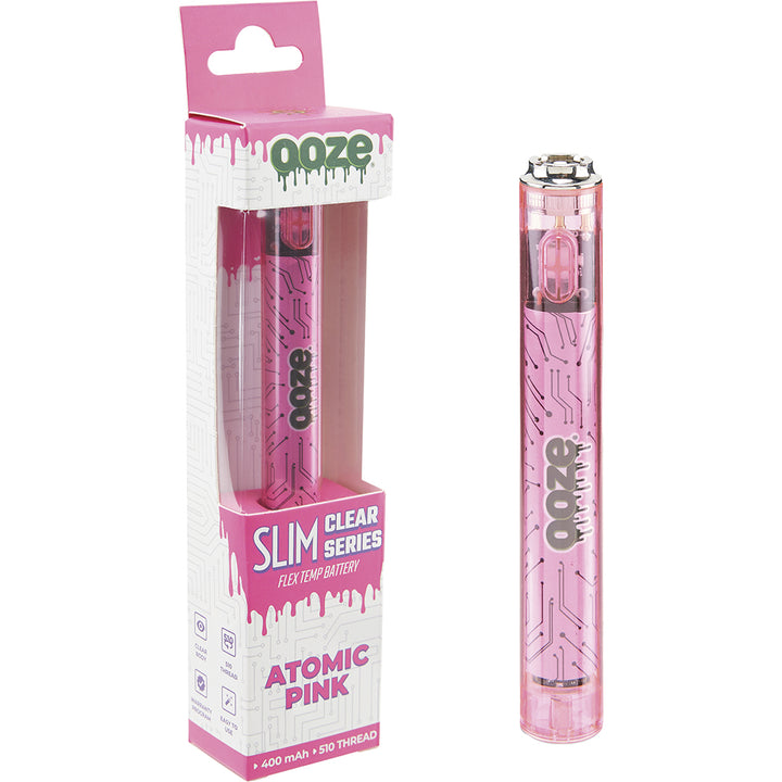 Ooze Slim Clear Pen Battery and Charger pink with packaging