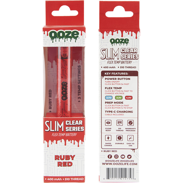 Ooze Slim Clear Pen Battery & Charger (Red)