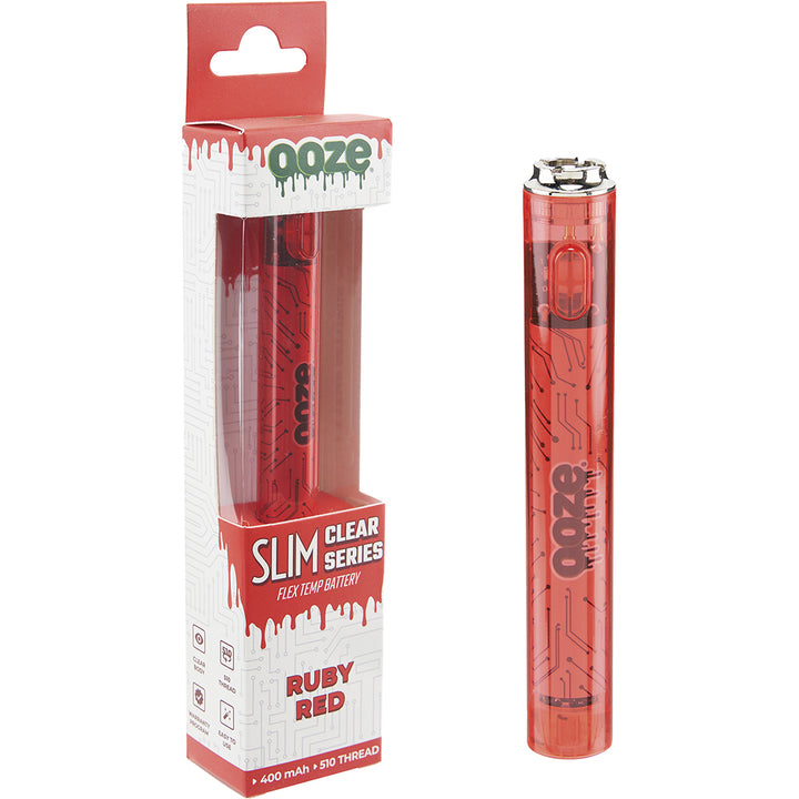 Ooze Slim Clear Pen Battery & Charger (Red)