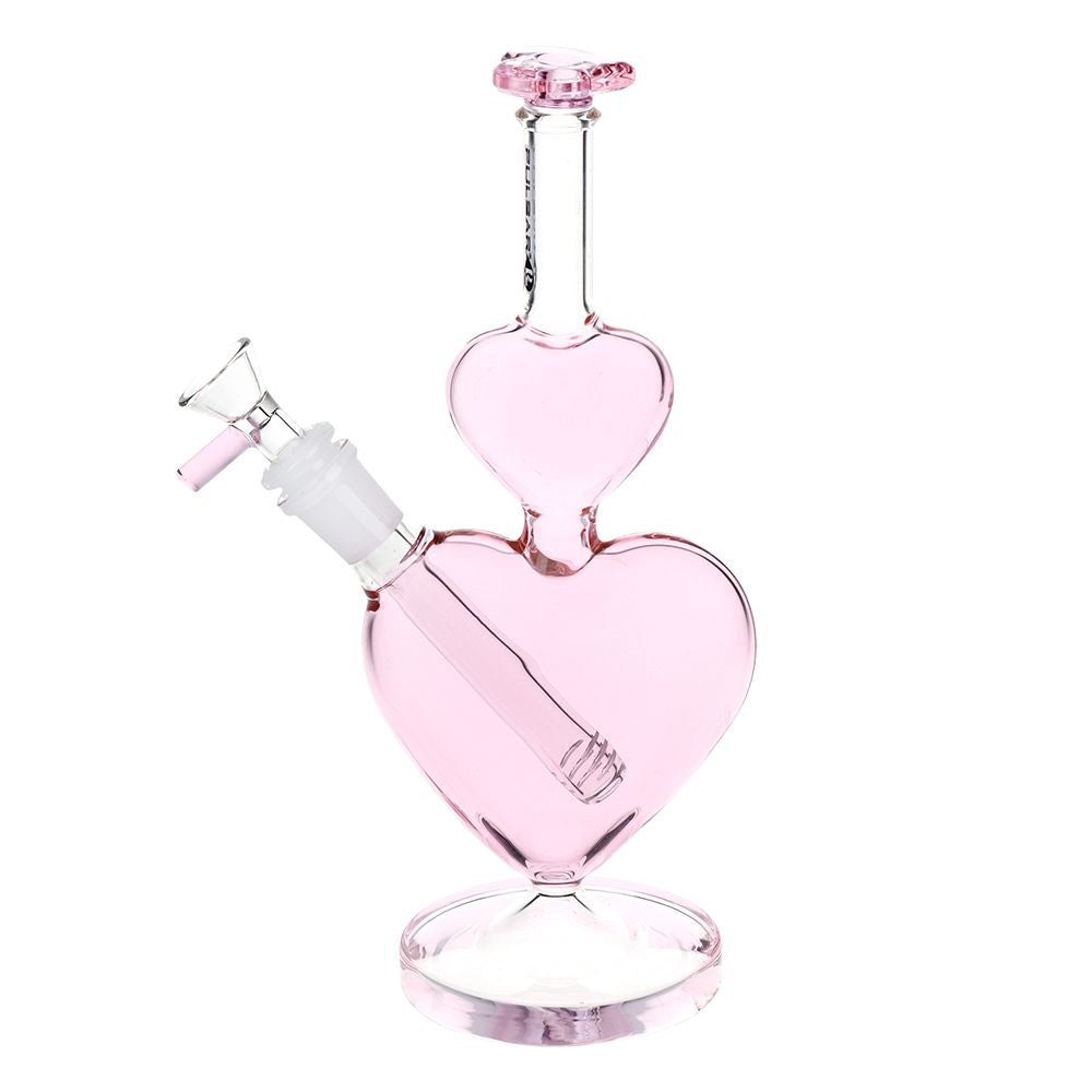 Pulsar Glycerin Hearts Glass Water Pipe with Gem Hearts - 13.75" / 14mm F