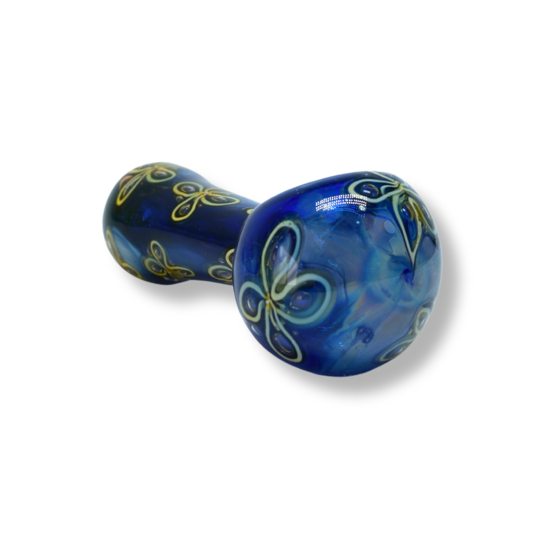 Blue Floral Fumed Hand Pipe close up