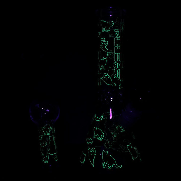 Pulsar Superstitious Kitty GLOW Glass Herb Pipe Duo
