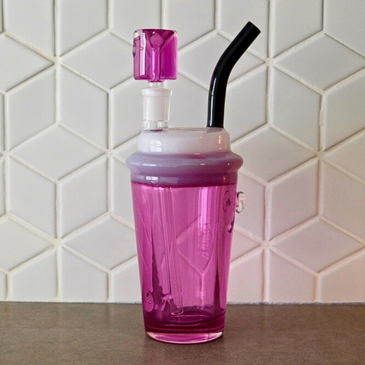 Purple Syrup Cup Glycerin Bong with background