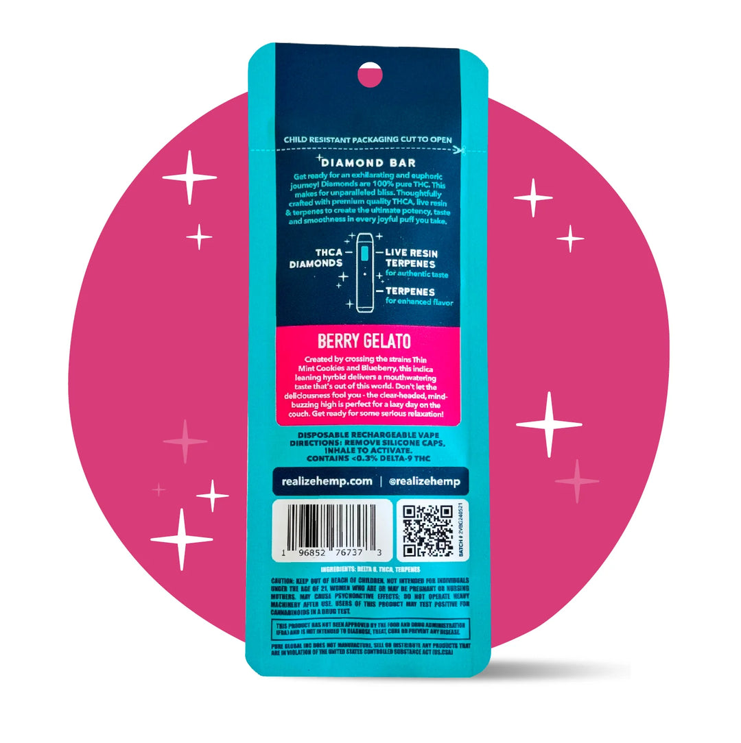Berry Gelato THCA Live Resin Diamond Bar (2G Disposable Vape)