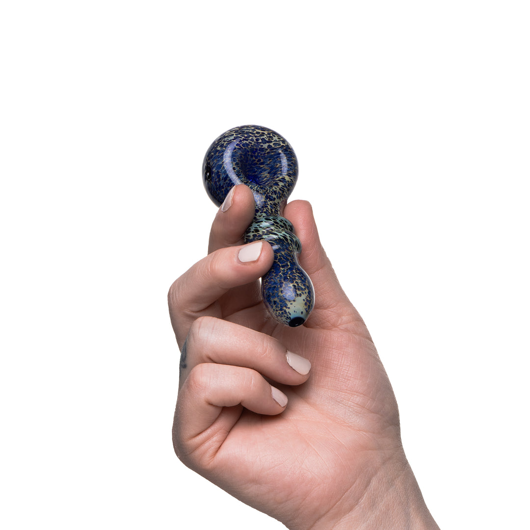 Human Grade Double Ring Spoon Hand Pipe (Leopard Blue)